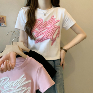 RM9060#白色短款t恤女短袖2023年夏季新款修身显瘦设计感别致辣妹装上衣