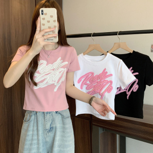 RM9060#白色短款t恤女短袖2023年夏季新款修身显瘦设计感别致辣妹装上衣
