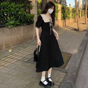 RM19515#夏季新款高级感法式复古赫本风黑色连衣裙温柔风初恋收腰