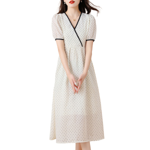 RM7923#波点雪纺仙女裙2023夏季法式高级感小众收腰显瘦V领连衣裙
