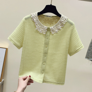RM18075#夏季新款通勤韩版甜美针织短袖翻领设计感上衣女