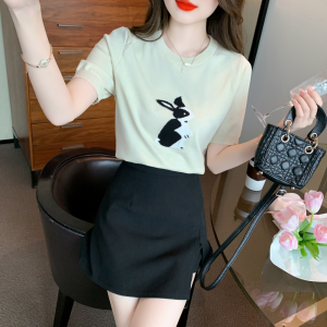 RM7183#夏季新款圆领套头韩版简约T恤针织短袖兔子宽松小衫女