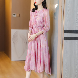 RM11626#夏季新款高端重磅法式收腰显瘦桑蚕丝连衣裙