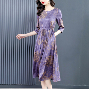 RM7076#连衣裙女春夏装2023新款大牌气质名媛贵夫人典雅紫色印花裙子
