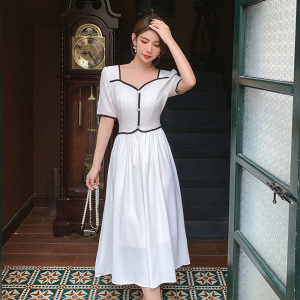 RM10804#夏季法式高级感小香风复古甜美温柔初恋裙子茶歇奶甜白色连衣裙女