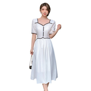 RM10804#夏季法式高级感小香风复古甜美温柔初恋裙子茶歇奶甜白色连衣裙女
