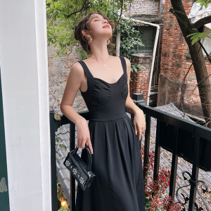 RM10805#新款赫本风小黑裙御姐法式气质显瘦黑色吊带女简约长裙