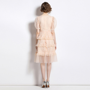 RM16259#气质网纱珠片绣2023夏新款设计感小众泡泡袖蕾丝蛋糕裙