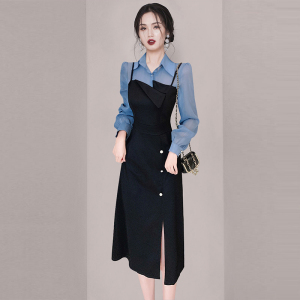 RM23441#新款女装名媛风时尚气质假两件连衣裙轻熟风减龄独特别致裙子