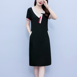 TR21463# 抖音爆版新款减龄时尚拼色休闲简约韩版弹力连衣裙