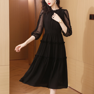 RM8829#黑色真丝连衣裙夏装女2023年新款高级感气质夏季桑蚕丝显瘦长裙子