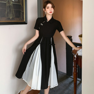 RM10803#新款新中式国风改良旗袍茶歇法式连衣裙子女夏季收腰显瘦长裙