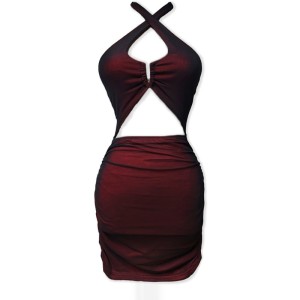 Hollow out buttocks double layer backless dress for women