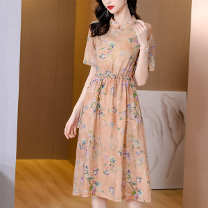 RM11991#改良版宽松旗袍夏季高端气质减龄妈妈文艺复古棉麻碎花连衣裙