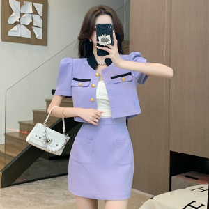 TR24440# 小香风套装女夏季新款高级感短外套上衣高腰半身裙两件套