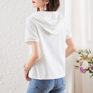 RM7071#华夫格连帽T恤女2023年夏季新款气质休闲风时尚肌理短袖