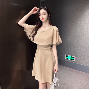 Chiffon patchwork retro large swing dress with slim fit and slim temperament short skirt