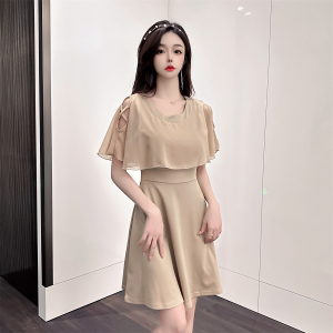 Chiffon patchwork retro large swing dress with slim fit and slim temperament short skirt