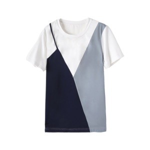 RM7073#时尚设计感T恤女2023年夏季新款气质休闲撞色拼接上衣短袖