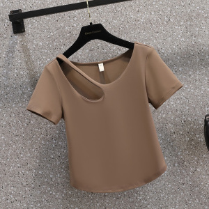 RM7762#夏季大码胖MM设计感镂空性感短袖T恤修身显瘦上衣M-4XL200斤