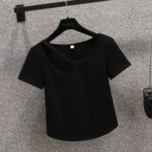 RM7762#夏季大码胖MM设计感镂空性感短袖T恤修身显瘦上衣M-4XL200斤