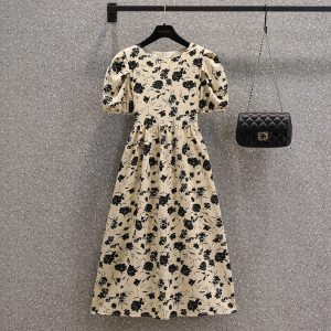 RM8506#夏装泡泡袖连衣裙赫本风法式高级感设计感小众长裙M-4XL200斤