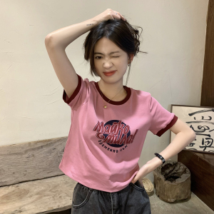 RY1576#棉 夏季宽松圆领上衣新款短袖t恤女印花