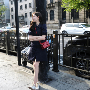 RY1490#韩系泡泡袖polo连衣裙女夏季高级感小个子直筒显瘦气质衬衫裙