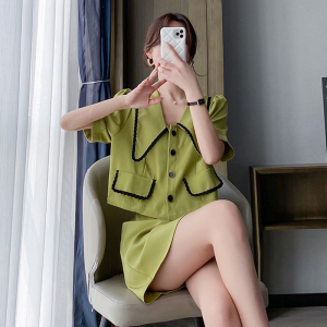 RM11581#大码女装2023夏季新款小香风西装减龄时尚两件套套裙