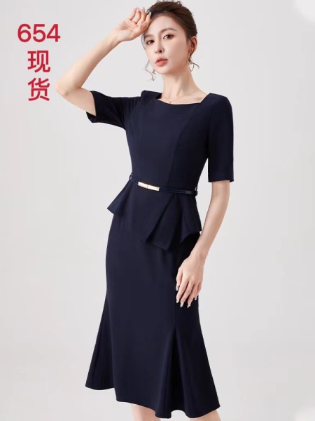 RM9129#高级感连衣裙春夏装女2023年新款通勤假两件五分袖职业裙子