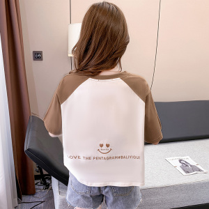 RM7242#夏季韩版简约休闲插肩袖圆领T恤可爱卡通绣花上衣