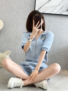 RM7014#新氧棉休闲运动套装女夏季2023新款时尚连帽短袖两件套