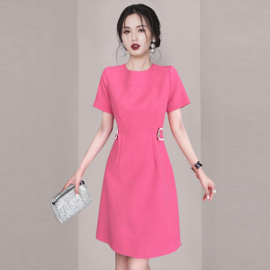 RM7279#法式小香风优雅圆领连衣裙2023夏季新款女装别致漂亮气质纯色裙