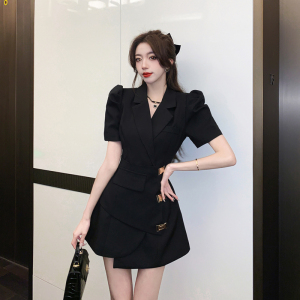 RM8859#韩版气质轻熟风网红高级感小众不规则短袖西装连衣裙夏