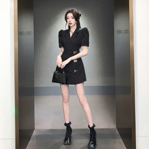 RM8859#韩版气质轻熟风网红高级感小众不规则短袖西装连衣裙夏