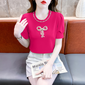 RM7046#夏季新款重工钉短袖体恤纯棉上衣泡泡袖t恤女