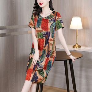 RM13057#夏时尚印花大码宽松气质洋气休闲短袖圆领女装