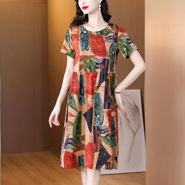 RM13057#夏时尚印花大码宽松气质洋气休闲短袖圆领女装