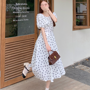 RM21769#大码微胖女生法式蝴蝶结显瘦连衣裙女小众设计感胖mm梨型身材裙子