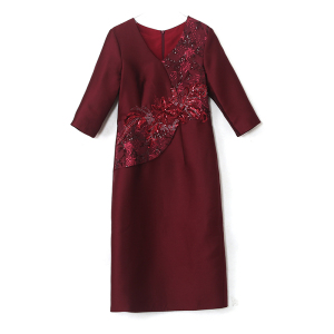 RM9152#酒红色喜婆婆婚宴装晚礼服小个子高端年轻妈妈婚礼连衣裙高贵洋气