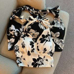 RM13525#夏季花朵挂脖吊带显瘦v领上衣