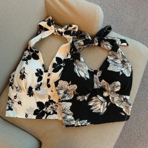 RM13525#夏季花朵挂脖吊带显瘦v领上衣