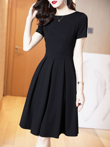 RM8370#黑色气质连衣裙女夏季2023年新款高级感正式场合职业赫本风小...