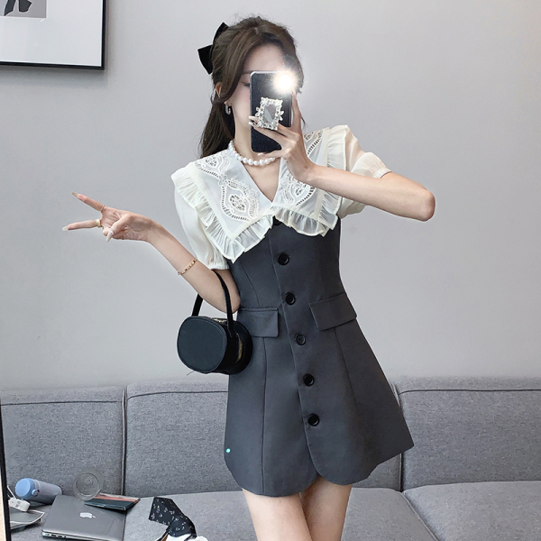 RM9541#小个子气质西装裙夏季新款娃娃领高级小香风收腰连衣裙
