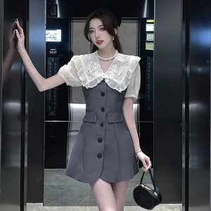 RM9541#小个子气质西装裙夏季新款娃娃领高级小香风收腰连衣裙
