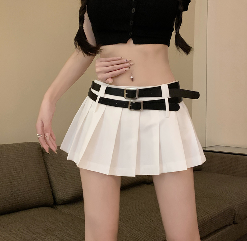 Real shot of 4 colors solid color high waist slim pleated skirt double waist anti-exposure safety pants short skirt
