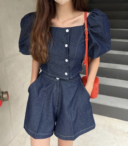 TR31728# 韩国chic夏季小众牛仔套装
