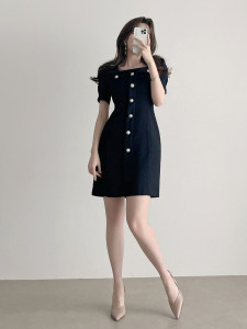 TR31729# 韩国chic法式气质收腰显瘦小香风连衣裙