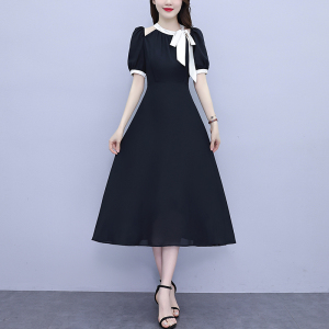 RM19191#新款简约蝴蝶结绑带气质法式优雅显瘦夏连衣裙长裙女