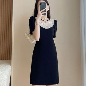 TR43272# 新款春装连衣裙女夏季高级感黑色气质修身设计收腰显瘦裙子 服装批发女装批发服饰货源